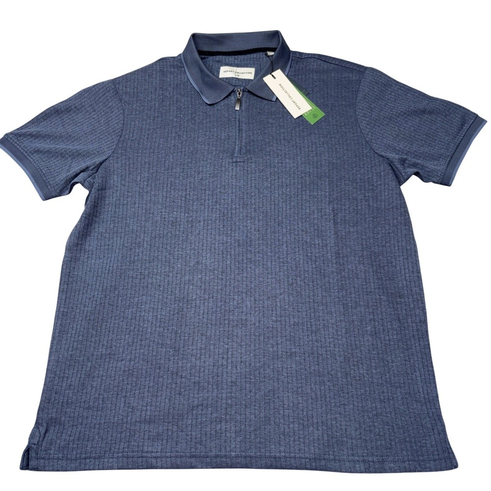 Report Collection textured polo shirt‎ navy 1/4 Zip Lg NWT